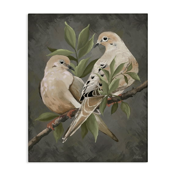 Stupell Industries Bird Pair on Grey Animals Painting Wrapped Canvas Art Print Wall Art, 16 x 20