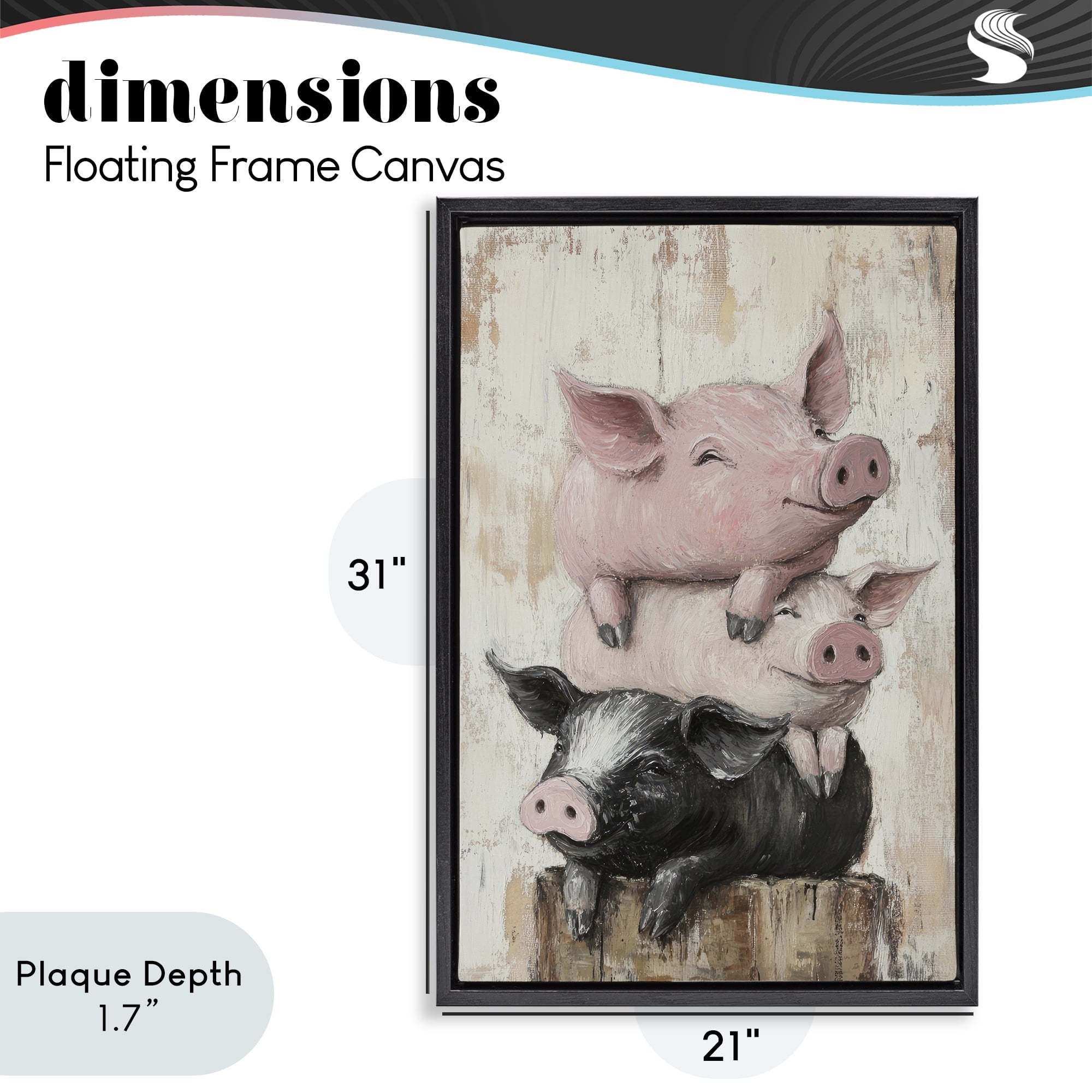 Stupell Industries Pig & Piglet Pile Black Framed Floater Canvas Wall Art, design by Tina LeCour