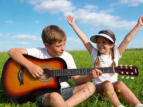 Moukey EAG-100 38in Acoustic Guitar for Beginner Kid Adult Teen Guitarra Acustica with Chord Poster, Gig Bag, Picks, Strings, Cloth, Strap - Sunset