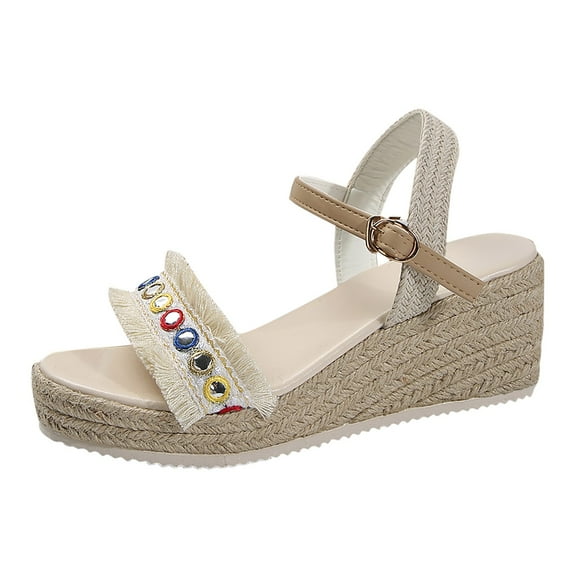 IUJSOY Women's Wedge Sandals Platform Espadrilles Sandals Ankle Strap Open Toe Sandals Summer Shoes