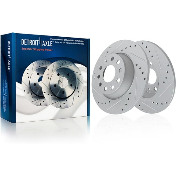 Detroit Axle - Rear Brake Rotors for Volkswagen Jetta Tiguan Limited Passat Audi A3 Q3 Quattro, CC Eos, Drilled and Slotted Disc Brake Rotors Replacement: 11.10" inch Rotors