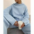 thumbnail image 6 of Women'S Two Piece Outfits Casual Knit Hooded Sweater Straight Leg Pants Set Fall Lounge Travel Clothes Blue M, 6 of 7