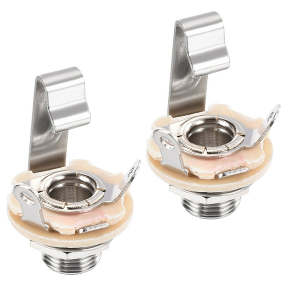 2 Pcs Guitar Input Jack 1/4" Stereo Jack Mono Panel Mount Socket Silver for Guitar, Bass Speaker Footswitch