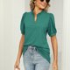 thumbnail image 3 of Camiseta de manga corta con cuello en V para mujer, camiseta holgada y transpirable para primavera y verano, verde oscuro L, 3 of 7
