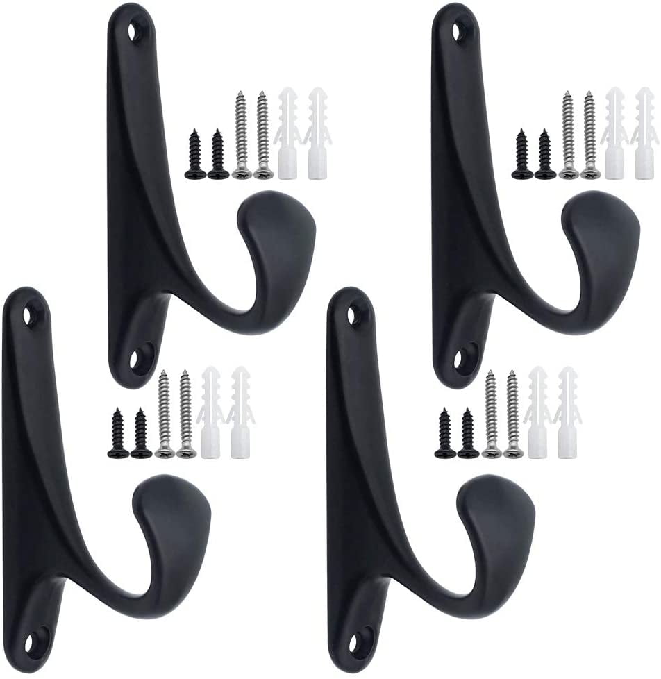 Set of 4 metal screw-on hooks for clothes, towels, backpacks, lanterns