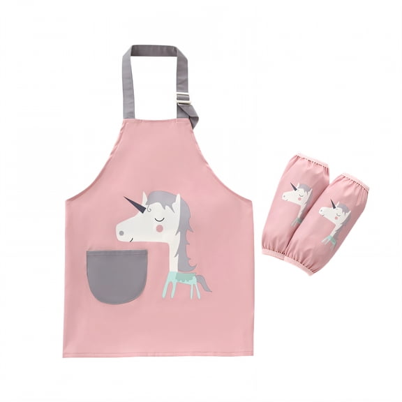 AUQ Kids Apron,Polyester-Based Fabric Kids Aprons for Cooking,Two-Sided Coating Toddler Apron,S