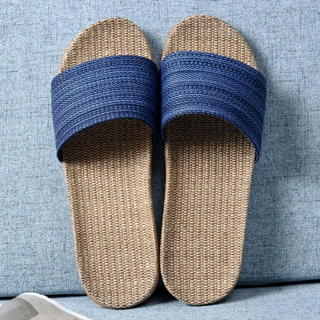 Pantuflas de lino para el hogar, pantuflas de interior para parejas, piso de madera, algodón y lino, sandalias de verano de suela gruesa antideslizantes para hombres y mujeres