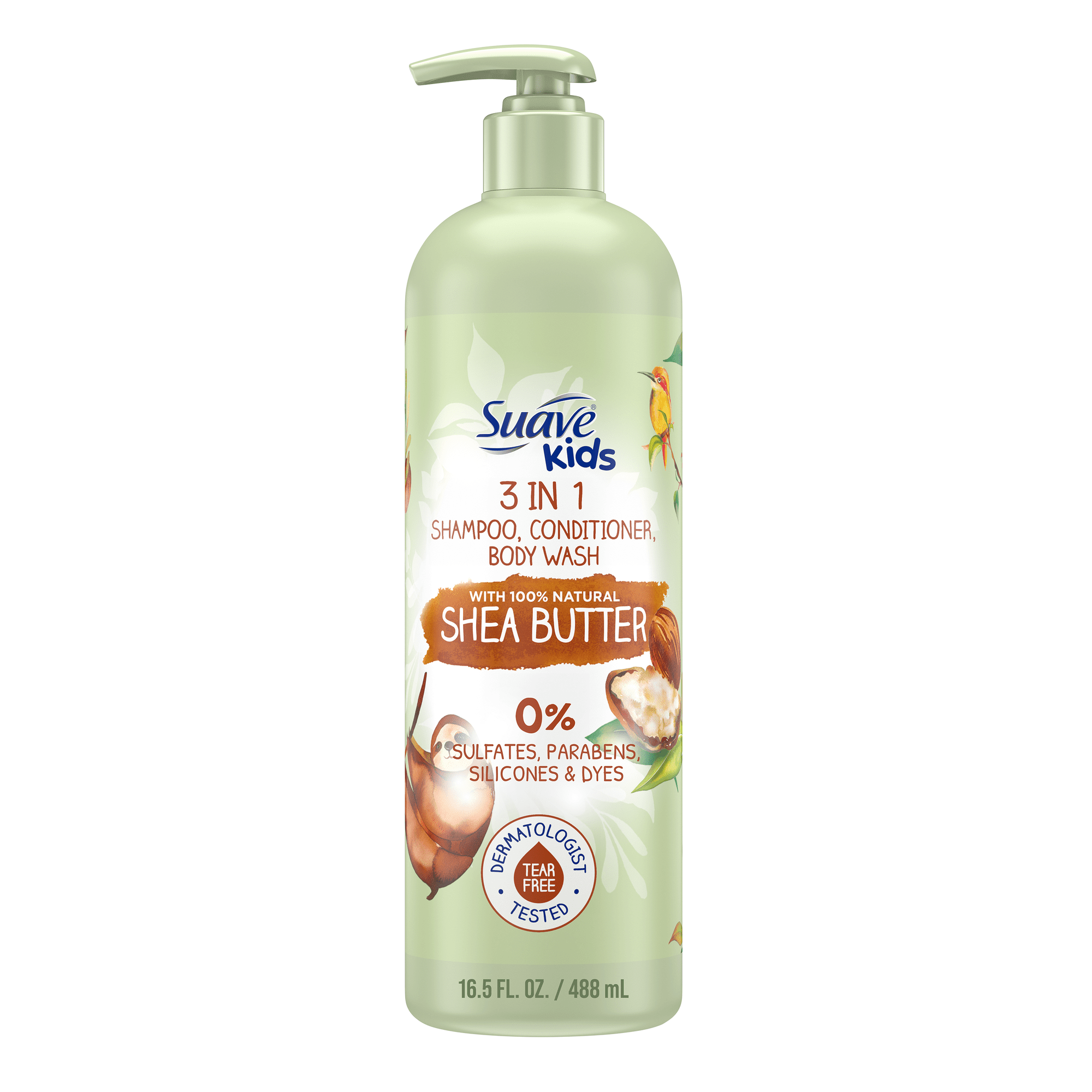 Suave Kids Naturals 3-in-1 Shampoo Conditioner & Body Wash with Shea Butter, No Tears, 16.5 oz