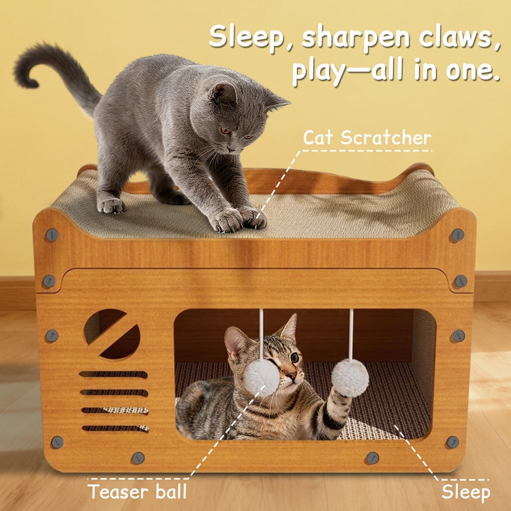 Cat Scratching Board Corrugated Large Space Cat Rest Villa Cat House Cat Bed With Scratch Pads Corrugated Pet Toys