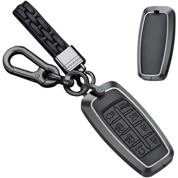 Key Fob Cover Compatible with Genesis G80 GV80 GV70 G90 8 Button Keychain Case Holder Protector,A Leather-keychain-black