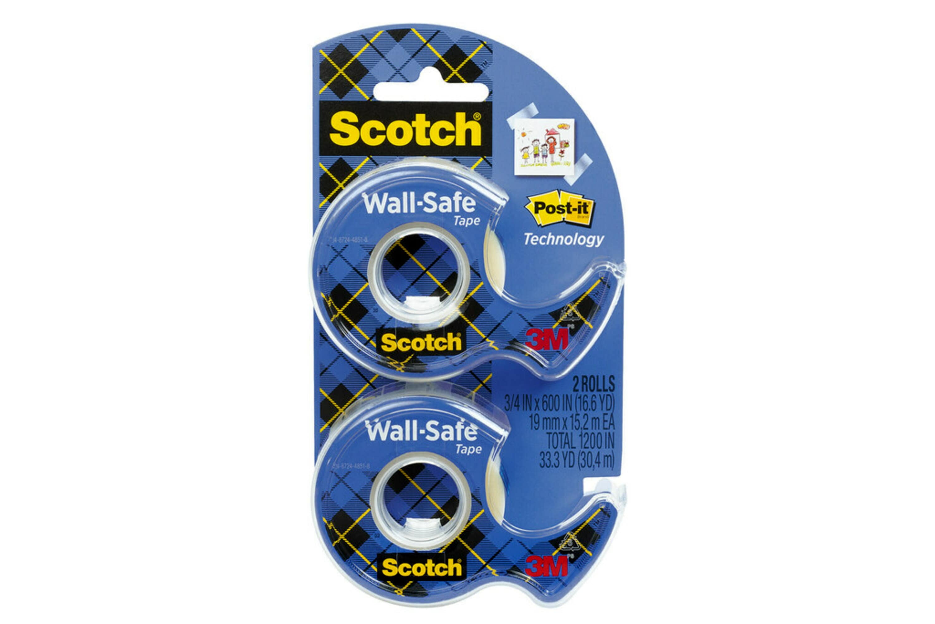 Sticks Securely Photo Safe Designed for Displaying 2 Dispensered Rolls Scotch Wall-Safe Tape Invisible 183-DM2 - 1 3/4 in x 600 in Removes Cleanly 