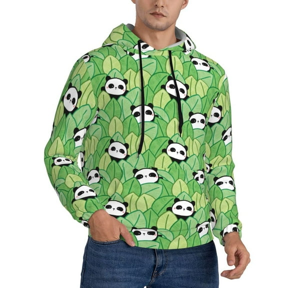 Hoodies for Men - Cartoon Panda And Leaf 1 Long Sleeve Comfrt Men'S Fashion Hoodies & Sweatshirts, Sweatshirts for Men Hoodies Pullover Clothing Clothes with Pouch