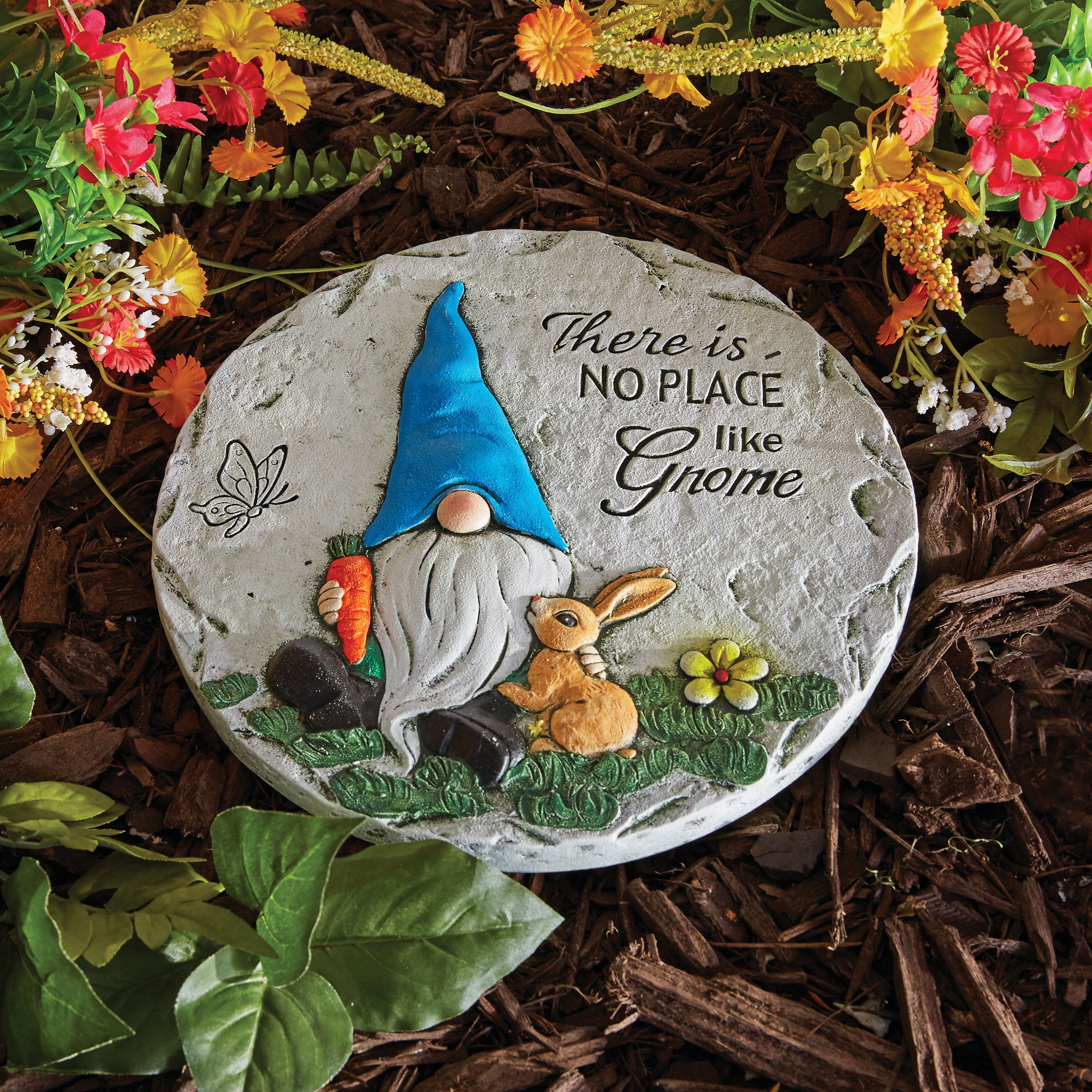Mainstays 10''D Cement Gnome Garden Decorative Stepping Stone, Gray w/ Multi-Color Accents