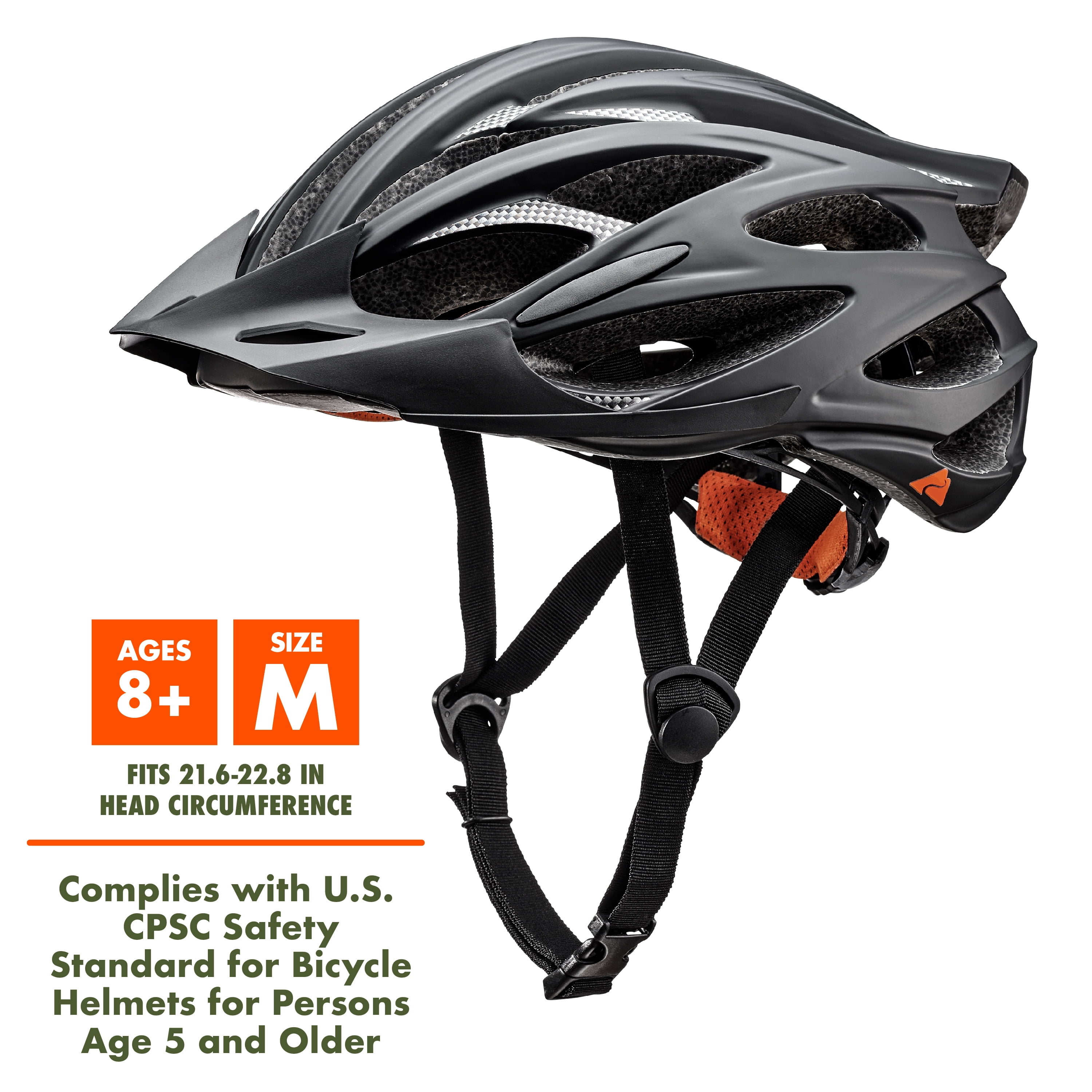 Ozark Trail Youth Lightweight Performance Bike Helmet, Black, Adjustable, Ages 8+