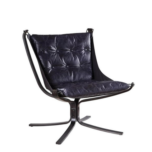 Bowery Hill Modern Tufted Leather Accent Chair in Vintage Blue