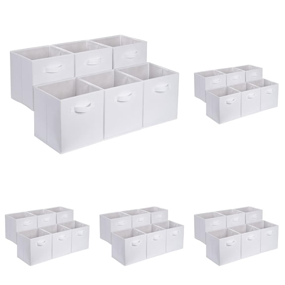 Collapsible Fabric Storage Cubes Organizer with Sturdy Handles, Storage Bins, White, 10.5" x 10.5" x 11", 6-Pack