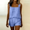 thumbnail image 4 of Sokhug Two Piece Outfit Sets for Women Linen Cotton Square Neck Sleeveless Tank Top with Side Buttons and Elastic Waist Casual Shorts, 4 of 7