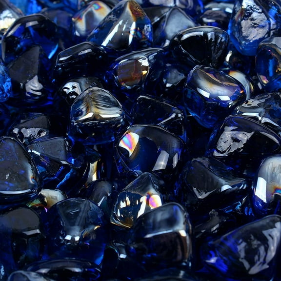 Reflective Fire Pit Glass Diamonds - Professional Grade Fire Glass for Fire Pit - 1" Firepit Glass Rock - Glass Stones - Gas & Propane Fire Pit & Fireplace Glass (10 Pound, Dark Blue)