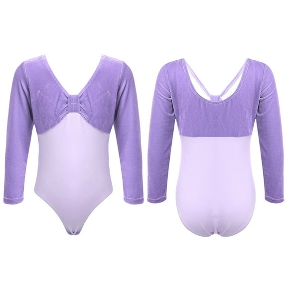 DPOIS Kids Girls One Piece Long Sleeve Leotard Ballet Latin Dance Jumpsuit Bodysuit