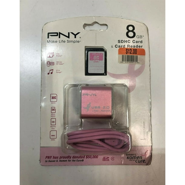 PNY Pink 8GB SDHC Card & 2.0 USB Card Reader with USB Cable Walmart