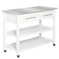 Resenkos Kitchen Cart, Kitchen Island Cart,Traditional Kitchen Island with Storage, 2-Tier Open Shelves, Drawers, Gray