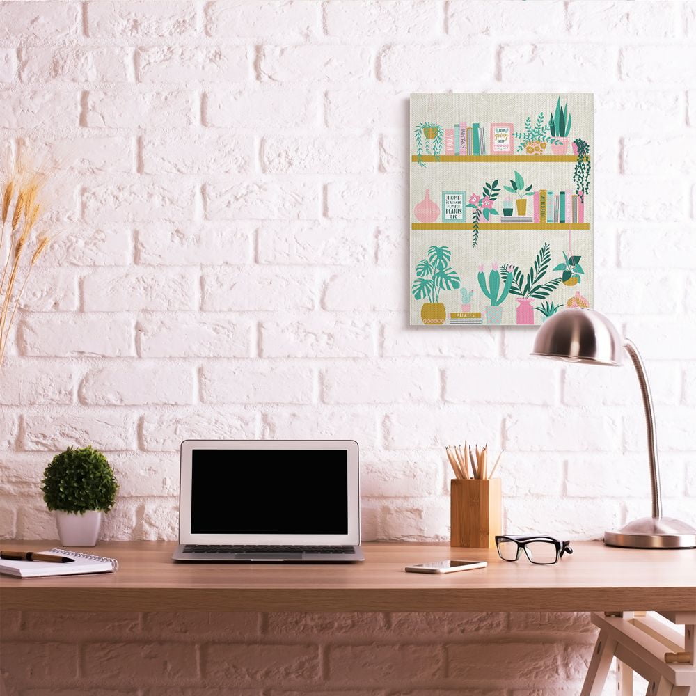 Stupell Industries Chic Cottage Bookshelf with Tropical Plant Greenery Designed by Angela Nickeas