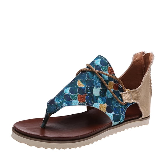 asdoklhq Summer Sandals for Women,Women Summer Clip-Toe Sunflower Shoes Zipper Comfy Flats Casual Beach Sandals