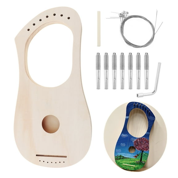 7 Strings Solid Basswood Lyre Harp DIY Kit for Amateur Beginner Fun Toy Art, String Instrument Handwork Painting Assembly
