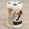 thumbnail image 1 of Basketball Ceramic Toothbrush Holder, Basketball Action Players on Abstract Background Classical Poster Style Print, Versatile Countertop for Bathroom, 4.5" X 2.7", Orange Black, by Ambesonne, 1 of 4