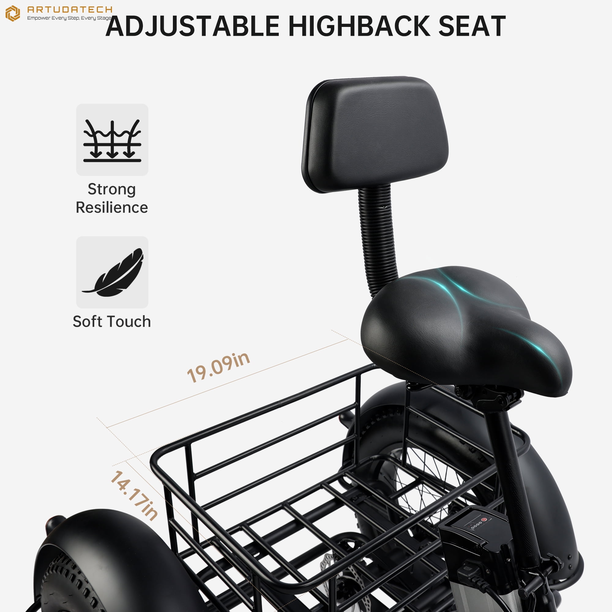 ARTUDATECH Electric Trike for Adults, 500W Motor, 3 Wheel Electric Bike with 25-mile Long Range, Dual Disc Brake, Fat Tire e trike with 48V 13Ah Battery