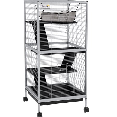 JERFIT 4-Tier Small Animal Cage with Wheels, White Steel Ferret Chinchilla Habitat with Removable Tray & Hammock for Sugar Gliders, Kittens