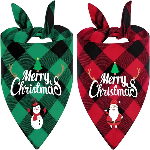 GASTROPOD 2026 New 2Pcs Christmas Dog Bandanas,Classic Plaid Triangle Dog Scarf Featuring Santa&Snowman Print,Holiday Dog Outfit for Boy and Girl,Winter Classic Red&Green Plaid Pet Scarf for Medium