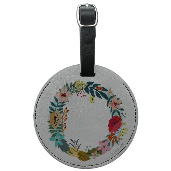 Letter O Floral Monogram Initial Round Leather Luggage Card Suitcase Carry-On ID Tag