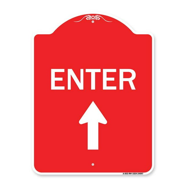 SignMission A-DES-RW-1824-24097 Panneau Série Designer 18 x 24 Po - Panneau Entrée avec Flèche vers le Haut, Rouge & Blanc