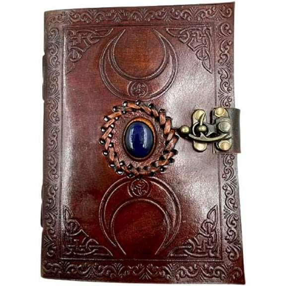 OVERDOSE Deckle Brown Moon Stone Leather Journal - Vintage Travel Journal for Men & Women Sketch Writing Diary Book of Shadows Handmade Vintage Deckle Edge Paper - 5 x 7 inches | 12 x 17 cm | A6