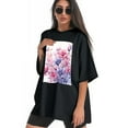 thumbnail image 3 of Plus Size Shirt for Women Black Tops for Women Short Sleeves Shirt for Women Flower4 T Shirt Crewneck Shirt for Women 2XL, 3 of 5