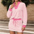thumbnail image 2 of Arlun Womens Striped 2 Piece Outfits Casual Sweatshirt Skirt Set V-Neck Long Sleeve and Stretch Short Skirts Loose Fit Soft Comfy Workout Matching Loungewear Sets 2-Pink M, 2 of 6