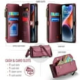 thumbnail image 3 of CaseMe Leather for iPhone 14 6.1-inch Case Wallet【RFID Blocking】with 7-Card Holder Zipper Bills Slot, Soft PU Leather Magnetic Shoulder Wrist Strap for iPhone 14 6.1-inch Wallet Case Women,Wine Red, 3 of 11