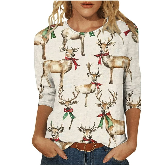 Blouses pour Femmes Mode Manches 3/4 Col Rond Haut Toutes Saisons Maison pour Femmes, Quotidien