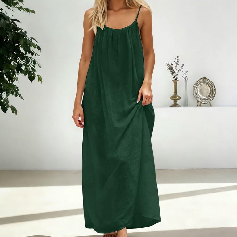 olive green black tie dress ROVE Women's Linen Shirt Oversized - Dark Green, M main image 1
