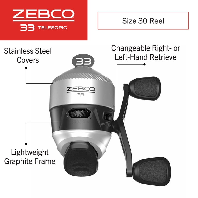 Zebco 33 Spincast Reel and Telescopic Fishing Rod Combo