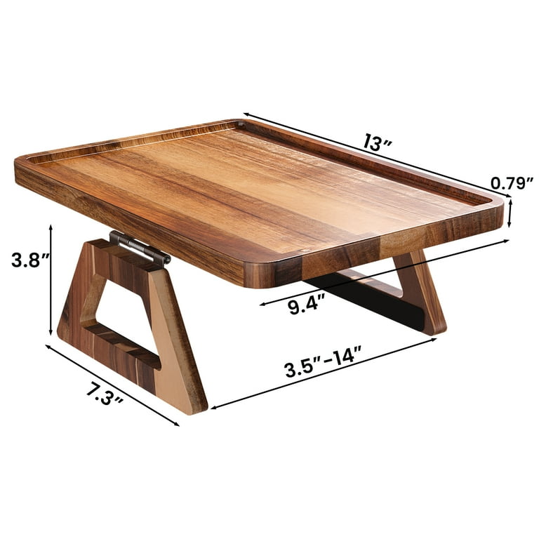 Danfoxer Acacia Wood Couch Arm Tray, Adjustable Folding Sofa