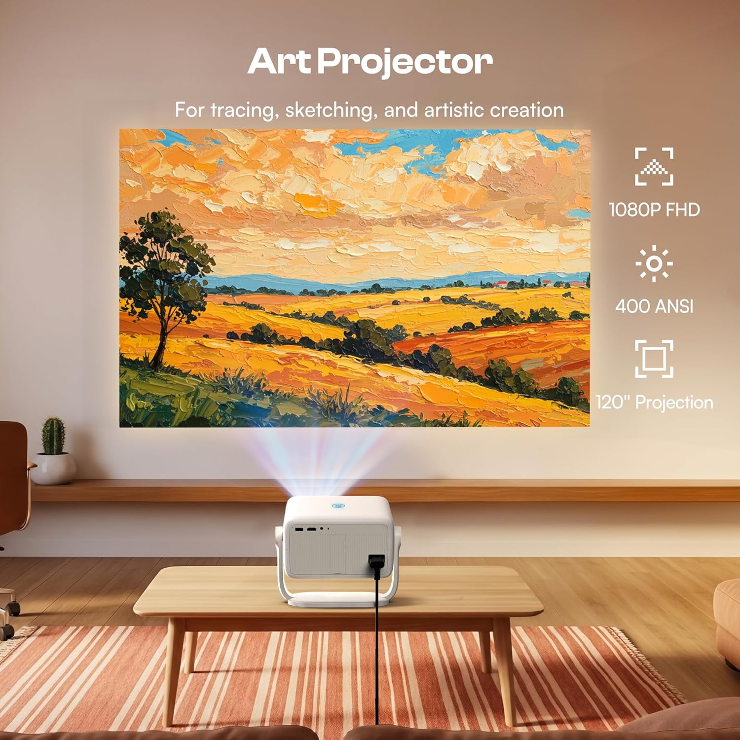 Caydo P3 Art Projector with Exclusive Drawing App for Artists, Portable Auto Focus & Keystone Native 1080P Projector for Drawing and Tracing, 40''-120'' Projection, Compatible with iOS/Android