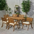 thumbnail image 3 of GDF Studio Zhana Outdoor Acacia Wood 7 Piece Dining Set with Cushion, Teak and Cream, 3 of 13