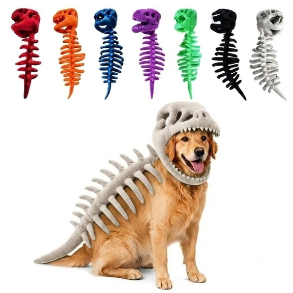 Pet Dinosaur Costume Dinosaur Skeleton Dog Clothes for Cats Dogs, Soft Plush Halloween Costume, Funny Dino Role Play Outfit, Comfortable Pet Dress Up Apparel,Light Gray