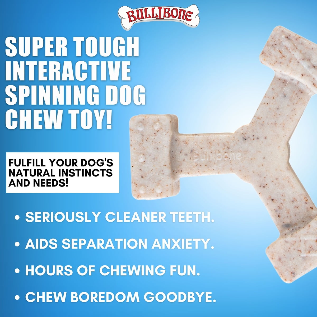 Bullibone Bacon Spin-a-Bone Dog Chew Bones - Interactive Dog Toy, Triggers Natural Instincts, and Improves Oral Health - 2 Pack