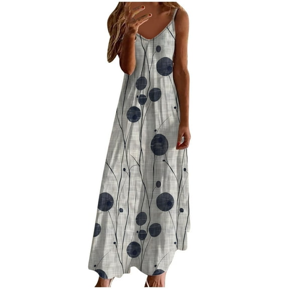 asdoklhq Jumper Dress Summer Dress Summer Dresses for Women Print Sleeveless Round Neck Dress Casual Long Dresses Multicolor 3X