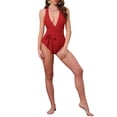 thumbnail image 2 of INSPIRE CHIC Women's Deep V Neck Back Criss Cross Lace Up Monokini Bikini 1 Piece Tummy Control High Cut Swimwear Bathing Suits X-Small Red, 2 of 5