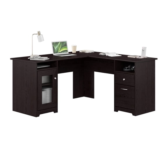 Cabot 60W L Shaped Computer Desk with Storage in Espresso Oak - Engineered Wood