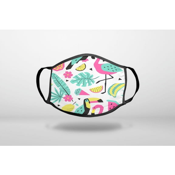 Summer Graphics - Flamingo Toucan Pineapple - 3-Ply Reusable Soft Cloth Face Covering, Unisex, Cotton Inner Layer
